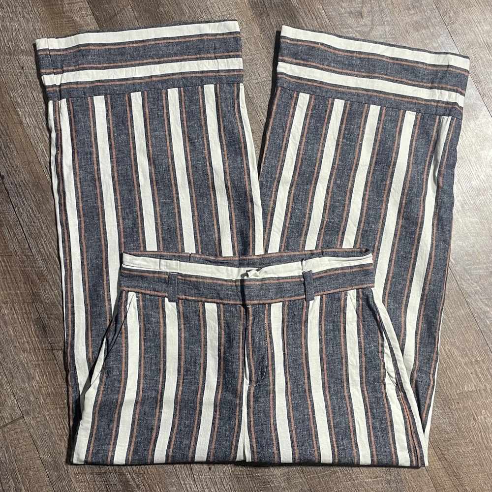 Banana Republic Linen Blend Striped Wide Leg Blake Crop Pants